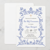 Elegant Blauw Eerste Heilige Communie Kaart (Voorkant / Achterkant)