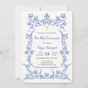 Elegant Blauw Eerste Heilige Communie Kaart