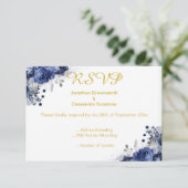 ELEGANT BLAUW EMBOSSED ROOS RSVP INVITATIE KAART (Staand voorkant)