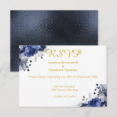 ELEGANT BLAUW EMBOSSED ROOS RSVP INVITATIE KAART (Voorkant / Achterkant)