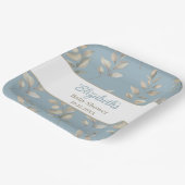 Elegant blauw en beige bladeren Baby shower Papieren Bordje (Gebogen)