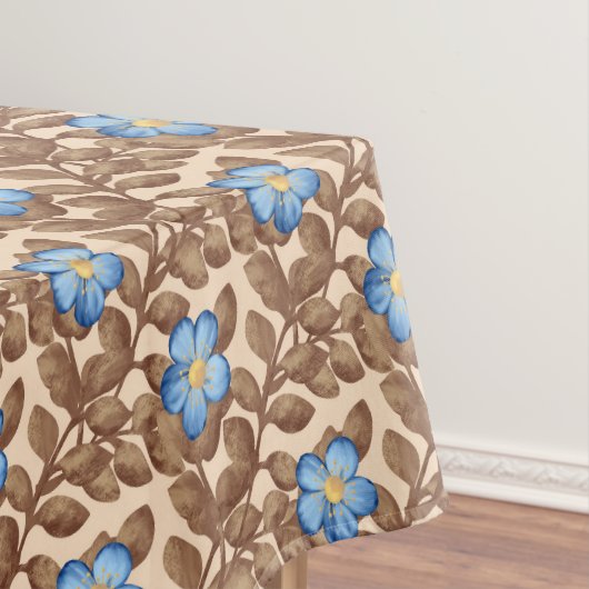 Elegant Blauw en Beige Bloemendesign Tafelkleed (Voorbeeld)