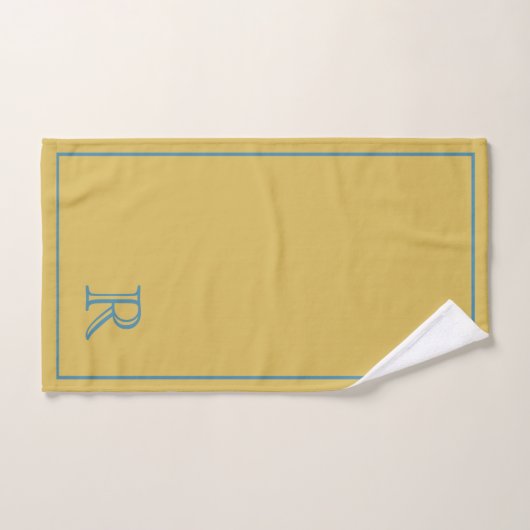 Elegant blauw en beige script monogrampatroon bad handdoek (Handdoek)