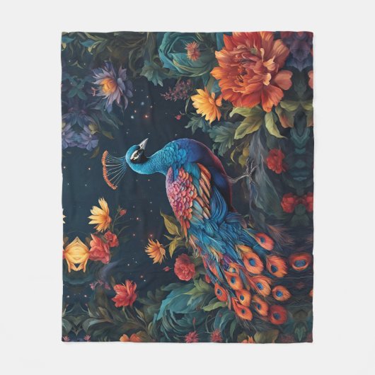Elegant Blauw en bereik Peacock Star Gevulde Tuin Fleece Deken (Voorkant)