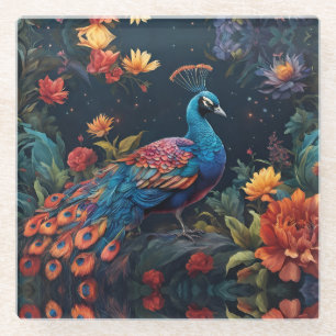 Elegant Blauw en bereik Peacock Star Gevulde Tuin Glazen Onderzetter