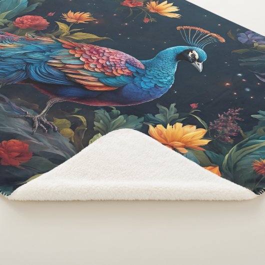 Elegant Blauw en bereik Peacock Star Gevulde Tuin Sherpa Deken (3/4)