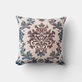 Elegant blauw en bordeaux damastpatroon kussen