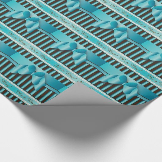 Elegant blauw en bruine strepen cadeaupapier (Hoek)