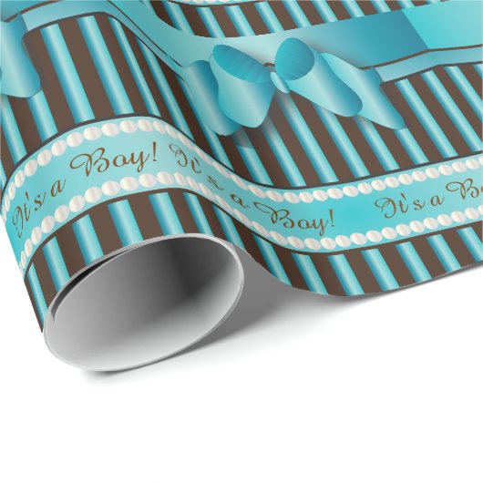 Elegant blauw en bruine strepen cadeaupapier (Rol Hoek)