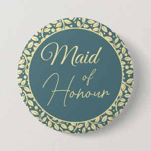 Elegant Blauw en Cream Leaf Maid of Honor Ronde Button 7,6 Cm