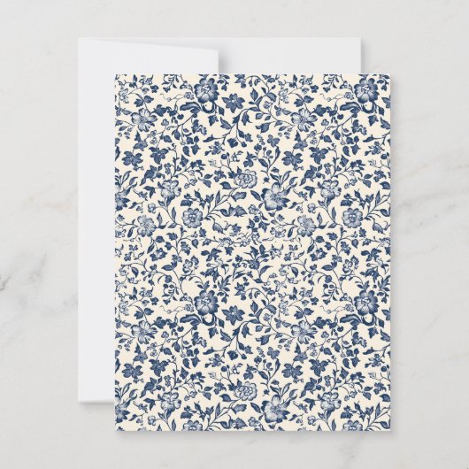 Elegant blauw en crème bloemige  stijl save the date (Achterkant)