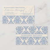 Elegant Blauw en Crème Damast Letter S Visitekaartje (Voorkant / Achterkant)