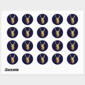 Elegant blauw en faux goud foliehertenhoofd ronde sticker (Vel)