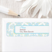 Elegant Blauw en Geel Damask Adreslabel Etiket (Insitu)