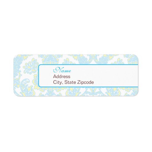 Elegant Blauw en Geel Damask Adreslabel Etiket (Voorkant)
