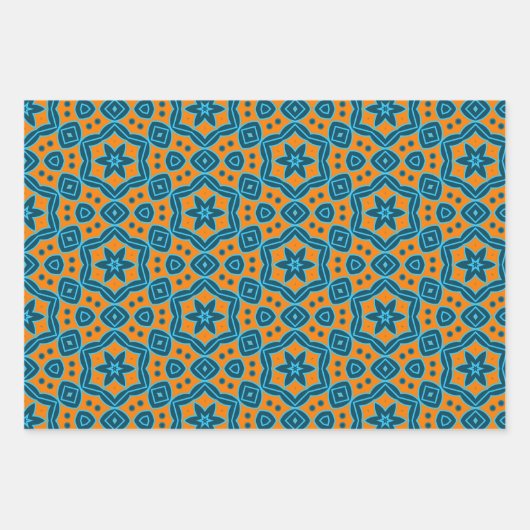 Elegant blauw en geel etnisch geometrisch patroon inpakpapier vel (Voorkant 3)