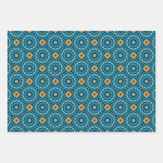 Elegant blauw en geel etnisch geometrisch patroon inpakpapier vel (Voorkant)