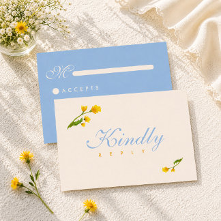 Elegant blauw en geel waterverf bloem bruiloft RSVP kaartje
