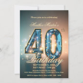 Elegant blauw en goud 40e verjaardag kaart (Voorkant)