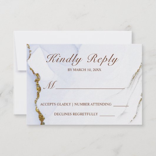 Elegant Blauw en Goud Abstract Ontwerp Bruiloft RS RSVP Kaartje (Voorkant)