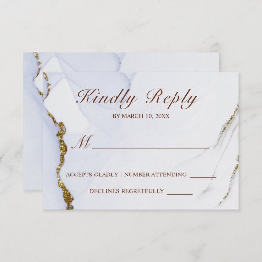 Elegant Blauw en Goud Abstract Ontwerp Bruiloft RS RSVP Kaartje (Voorkant / Achterkant)