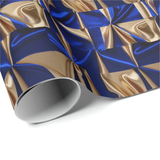 Elegant blauw en goud Abstract patroon Cadeaupapier (Rol Hoek)