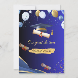 Elegant Blauw en Goud Afstuderen Gefeliciteerd C Aankondiging