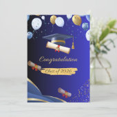 Elegant Blauw en Goud Afstuderen Gefeliciteerd C Aankondiging (Staand voorkant)