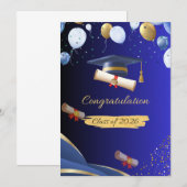 Elegant Blauw en Goud Afstuderen Gefeliciteerd C Aankondiging (Voorkant / Achterkant)