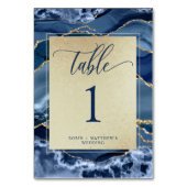 Elegant Blauw en Goud Agaat Crystal Tafelnummer (Achterkant)