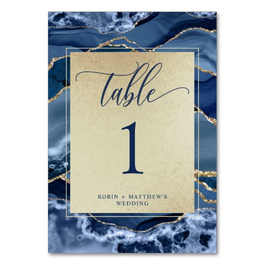 Elegant Blauw en Goud Agaat Crystal Tafelnummer (Achterkant)