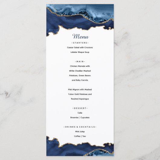 Elegant blauw en goud agaat menu (Voorkant)