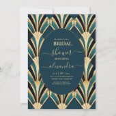 Elegant Blauw en Goud Art Deco Bridal Kaart (Voorkant)