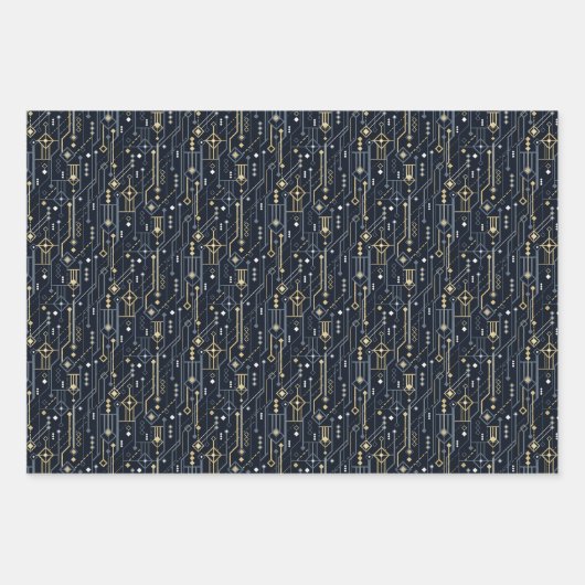 Elegant blauw en goud Art Deco Patroon Inpakpapier Vel (Voorkant 3)