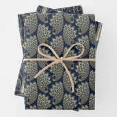 Elegant blauw en goud Art Deco Patroon Inpakpapier Vel (In situ)