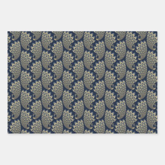 Elegant blauw en goud Art Deco Patroon Inpakpapier Vel (Voorkant)