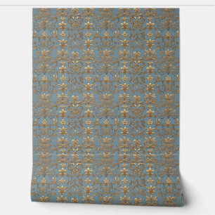 Elegant  blauw en goud behang