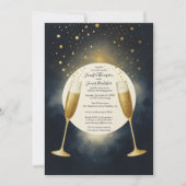 Elegant blauw en goud champagne verlovingsfeest kaart (Voorkant)