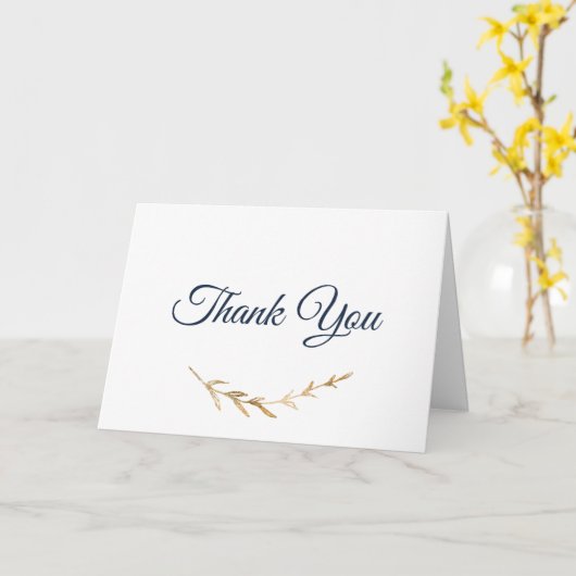 Elegant Blauw en goud Dank u Kaart (Gele Bloem)