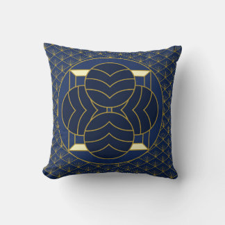 Elegant Blauw en Goud Deco Geometrische Kunst Kussen
