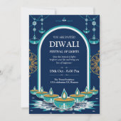 Elegant blauw en goud Diwali Festival of Lights Kaart (Voorkant)