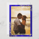 Elegant Blauw en Goud Foto Jubileum Kaart (Voorkant)