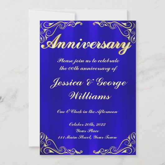 Elegant Blauw en Goud Foto Jubileum Kaart (Achterkant)