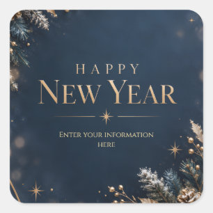 Elegant Blauw en Goud Gelukkig Nieuwjaar Vierkante Sticker