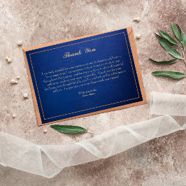 Elegant blauw en goud getrimd bedankkaart kaart