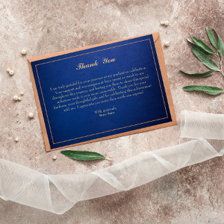 Elegant blauw en goud getrimd bedankkaart kaart