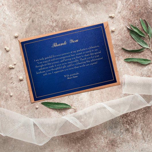 Elegant blauw en goud getrimd bedankkaart kaart