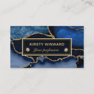 Elegant Blauw en Goud Glitter Marmer Agaat Visitekaartje