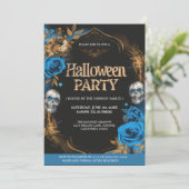 Elegant blauw en goud Halloween feest Kaart (Staand voorkant)