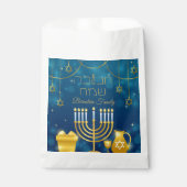 Elegant Blauw en Goud Hebreeuws Gelukkig Chanoeka Bedankzakje (Voorkant)